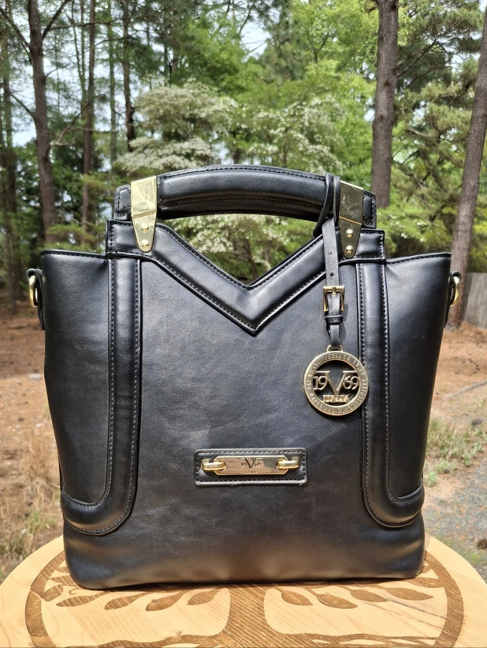 Versace 19v69 Abbigliamento Sportivo SRL Black Faux Leather Satchel Crossbody